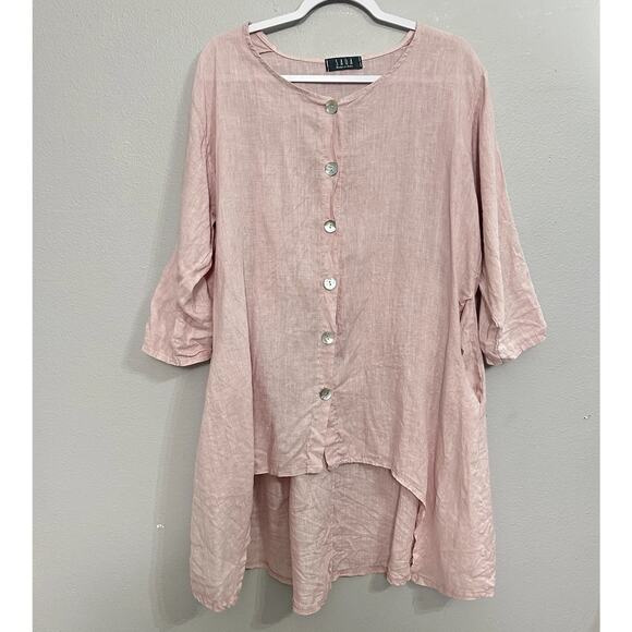 Saga Made In Italy Linen Button Front Tunic Women’s One Size Pink Lagenlook - Picture 1 of 9